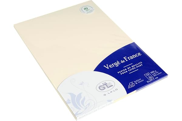 Clairefontaine Lalo 47216L - Un paquet de 50 feuilles 21x29,7 cm 100g, Vergé de France, Ivoire