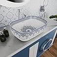 BASSINO Art Wash Basin Counter top,Tabletop Ceramic Bathroom Sink/Basin for Home And Office -Morroccan Design-WHITE BLUE(L455 x W325 x H145 mm) BTT-858-IN
