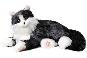 Chongker Interactive Companion Robot Cat Pets, Handmade Stuffed Animals Cat Plush with Voice Response, Realistic Heartbeat and Purring, Gifts for Parents, Seniors, Elderly（Black cat）