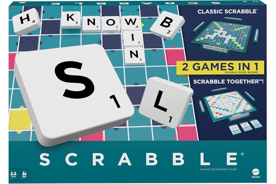 Mattel Games Scrabble Board Game, Family Word Game with Two Ways to Play, includes 50 Goal Cards that Teach Scrabble Basics for 2-4 Players, UK Version, HWD43