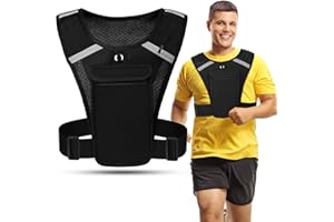 DINGBIU Running Phone Holder Vest, Lightweight Waterproof Reflective Running Vest with Front Phone Pouch, Adjustable Waist Band, Shoulder Pocket for Holding Keys, Cards - Men & Women