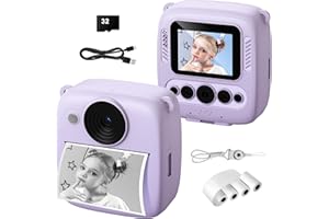 VARIGLAS Kinderkamera Sofortbildkamera, Kinder Kamera mit 32GB Karte & 4 Bände Druckpapier, 48MP Sofortbildkamera Kinder mit 1080P Digitalkamera für Kinder, Geschenke für Mädchen und Jungen von 3 bis 12 Jahre