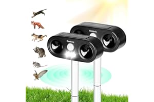 Cowiewie Ultrasonic Cat Repellent for Gardens, Solar and USB Charging, Cat Deterrents with Ultrasound and LED Flash, Waterproof Animal Repellent for Fox, Cats, Dogs, Pigeon, Etc. - Set of 2 - Black
