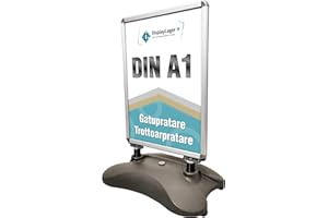 DisplayLager - Supporto per Poster con Ruote, Formato A1 (Bifacciale), Alluminio, Grigio, Wind-Sign - Cavalletto Espositore Pubblicitario