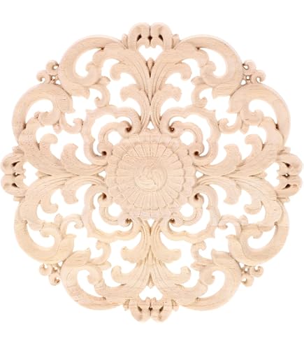 Décoration Murale En Bois D'Hévéa Sculpté à Motif Floral 24 X 24 Cm - Panneau Rustique Classique Pour Meubles Et Armoire