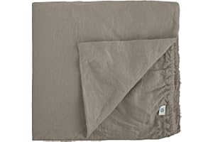 Linen & Cotton Alicia miękkie w dotyku, prześcieradło z gumką, 100% len, kolor taupe (140 x 200 cm), prześcieradło lniane na łóżko podwójne łóżko kontynentalne