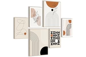 HONEYBABY Abstract Wall Art for Living Room Boho Minimalist Framed Canvas Wall Art Pictures for Bedroom Mid Century Geometric Wall Art Prints for Home Office Set of 6