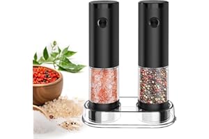 PAISHENKEJI Molinillo Pimienta Electrico: Juego de Molinillo Eléctrico de Sal y Pimienta con Base, Automática Molinillo Especias Electrico con Luz LED Blanca y Grosor Ajustable