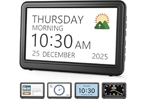Roxicosly Digital Calendar Alarm Clocks,7" Dementia Clock for Elderly with 20 Custom Alarms 20 Reminders,12 Themes 9 Colors,10 Levels Auto Dimmer,18 Ringtones,Non-Abbreviated Day Date,HD Photo Frame