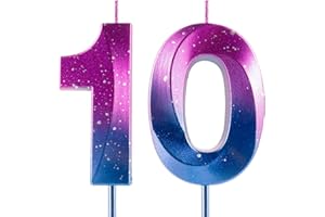 CXRYRZHE Number 10 Candles 10th Birthday Galaxy Gradient Happy Birthday Purple Blue Gradient Candle Premium Wax & 3D Diamond Design Cake Topper Decorations for Birthday Party Anniversary Celebration Supplie