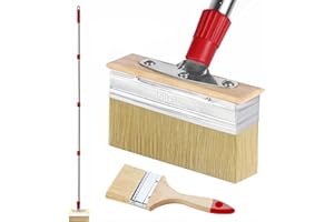 PIMEKOY 60" Long Handle 6" Decking Paint Brush Deck Stain Applicator with 3" Paint Brush for Woodstains, Oils, Deck Coatings, Fence Wall Furniture