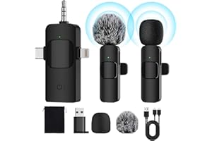 SANKABA 4 in 1 Mini Microphone Wireless Lavalier Microphone for iPhone Android Computer Laptop Camera USB-C,2.4G Ultra-Low Delay,Noise Reduction,Double Lapel Microphone for Youtube TikTok Vlog (Mini Mic)