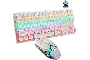 Lsgoodcare Juego de Teclado mecánico RGB para Videojuegos Blanco, Teclado de 87 Teclas con Cable, Interruptor Azul, retroiluminación compacta de 7 arcoíris, Teclado mecánico con ratón antighosting