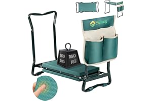 ‎SEKEY Sekey Höhenverstellbare Kniebank für Gartenarbeit Belastbarkeit 160KG, Gartenhocker Klappbar mit Werkzeugtaschen, Kniehilfe für Gartenarbeiten 60 * 50 * 28 cm, Grün (Standard)