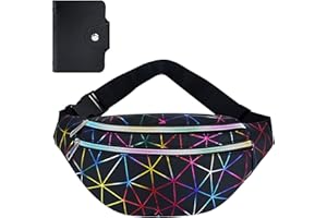EYSCOTA Hiking Waist Packs, Holographic Fanny Pack with 3 Zip Pockets, Shiny Belt Bag Festival Rave Bumbags for Ladies Travel Party Sports Running Hiking