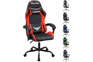 Play Haha Gaming Chair - Office Swivel Computer Work Desk Ergonomic Racing Leather Video Game Chairs (Red, Lumbar Pad)