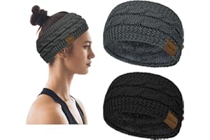 CHALIER COZY 2 Pcs Fascia Capelli Invernale Donna All'uncinetto Caldo Inverno Fasce in Maglia per Capelli Donne Cerchietto Ragazze Turbante Lavoro Lo Shopping Sci Corsa