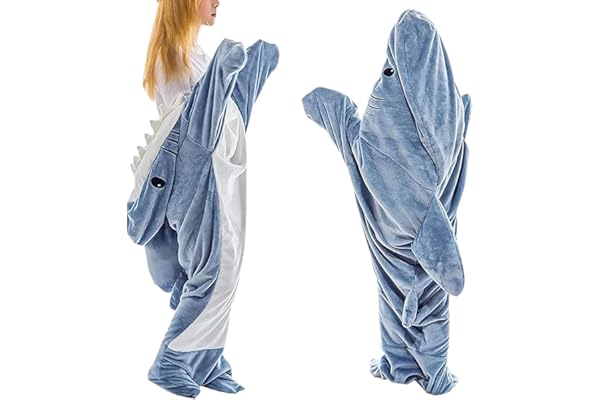 sPeesy Couverture Super Shark Blanket Douce Flanelle Douillette Portée À Capuche Sac De Sommeil De Requin Cadeaux Cosplay De Requin Personnalisée (Size : XL(210CM)