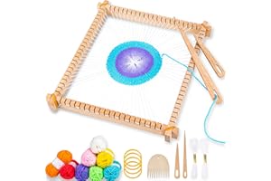 Homewit Webrahmen für Kinder, großes 25 x 28 cm Holz-Webstuhl-Set mit Garn, Stab, Kamm, Schiffchen, Festem Gummiband und Anleitung, Geeignet für Anfänger und Kinder