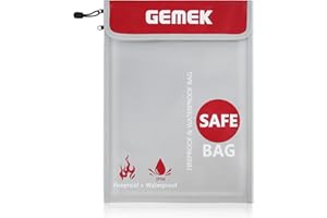 Fireproof Document Bag (2000℉) Upgraded 2 Pockets, GEMEK 38 x 28cm Fireproof and Waterproof Money Bag Fireproof Safe Storage for Money, Documents, Jewelry and Passport (Silver - 2 Zipper)