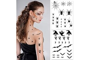 DERAYEE Halloween Tattoo Gesicht, 6 Blätter Spinnen Tattoo,Damen Frauen Männer Kinder Gesicht Körper Face Sticker für Halloween Party Deko Show Cos