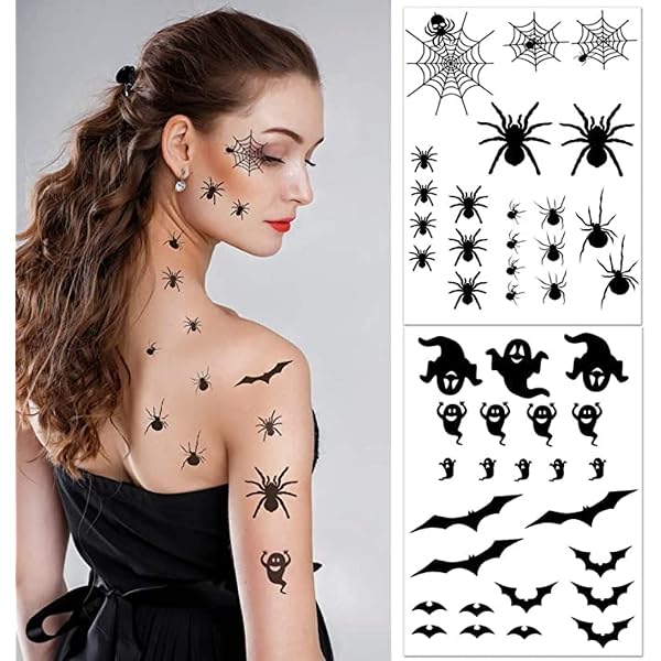 BOOSHMall Halloween Temporäre Tattoos – 30 Blatt Wasserfeste Aufkleber Für Kinder, Gruselige Party-Deko