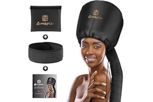 AMZPIC Bonnet Hood Hair Dryer Attachment - Soft, Adjustable Extra Large Bonnet Hair Dryer for Speeds Up Drying Time at Home, Easy to Use for Styling, Curling and Deep Conditioning (Black)