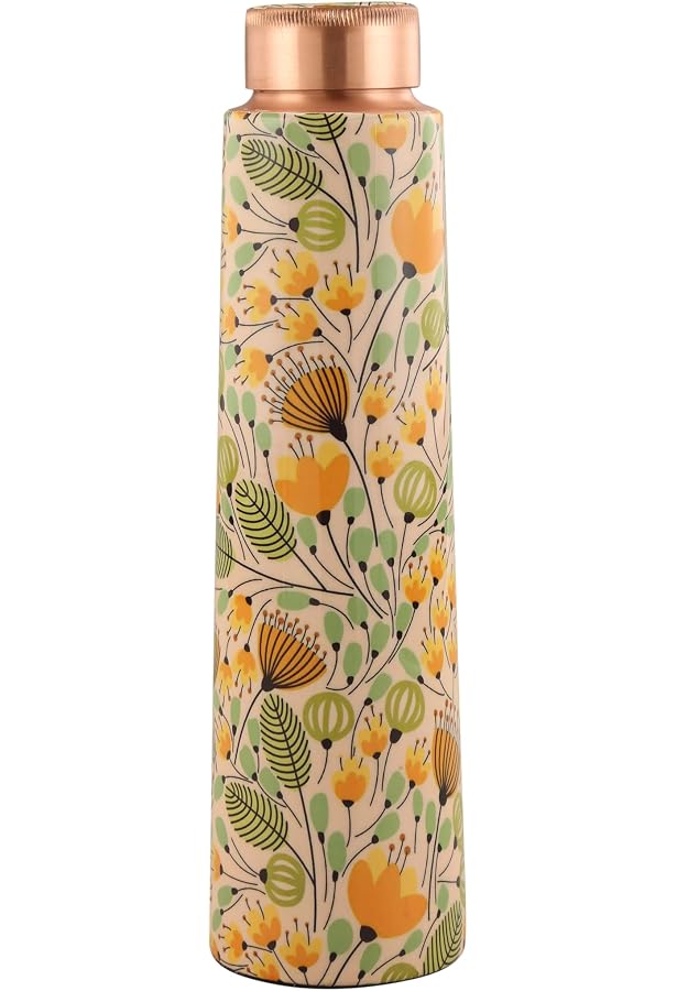 Copper Water Bottle With Paisley Design - 30 Oz, 1000ml, Ayurvedic, Perfect For Gifts