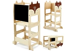 Labebe torre montessoriana per bambino, sgabello da cucina, torre di legno per l'apprendimento con lavagna, set pieghevole di tavolo e sedia per bambino