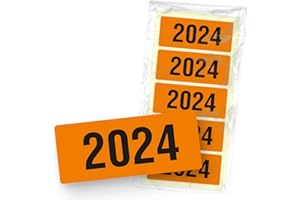 ‎ITENGA itenga 50x Jahresetiketten Ordner Inhaltsschild Jahreszahl I Aufkleber für Akten selbstklebend aus Haftpapier Rechteckig 6x2,5cm (Kalenderjahr 2024 (orange))