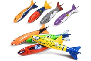NOVELTY PLACE 8 piezas de juguete de buceo Torpedo Bandits – Divertido juego de juguete de piscina para niños y adultos – Diseño de tiburón, 8 colores