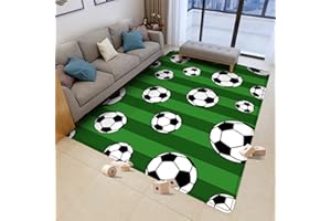 PEIHUODAN Sportlicher 3D Teppich Für Wohnzimmer Sport Fußball Kinderteppich Grün Fußballplatz Doodle Loch In Der Wand Fußball Junge Teenager Schlafzimmer Küche Flur Teppich Fußmatte (Farbe 2,140x180 cm)