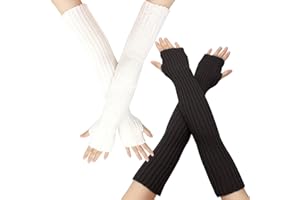 ZOCONE 2 Pairs Long Sleeve Arm Warmers, 50cm Fingerless Gloves, Winter Knitted Arm Sleeves for Women Girls, Wrist Warmers Arm Warmers Baggy