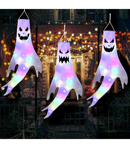 5er-Set Halloween Geister Mit LED – 45 Cm, Für Garten, Terrasse & Party