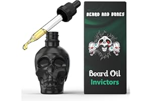 Beard and Bones - 60ml Beard Oil for Men | Nut Free | Natural Carrier Oils of Jojoba, Squalane and Sea Buckthorn Oil | Black Glass Skull | Choice of 6 Scents (Invictors)