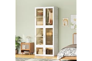 FEEOHOME Armoires de Rangement, Pliable Armoire de chambre à coucher avec Portes magnétiques, armoire de chambre avec 7 Compartiments et 1 Tringle à Vêtements, Penderie pour Chambre, Couloir, Dressing