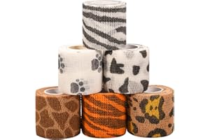 UNVOJL 6 Rolls Pet Vet Wrap Self Adhesive Cohesive Bandage Paw Leopard Print Non-Woven Elastic Breathable Injury Wrap Tape for Wrist, Ankle Sprains & Swelling