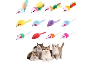 JODSEN 12 Stücke Katzenspielzeug Maus Spielzeugmaus für Katzen Mäuse Rasseln kleiner Maus Katzenminzen Spielzeug mit Federschwanz Pelzung Interaktives Katzenspielzeug Gemischt Cat Plüsch Mouse Spielzeug