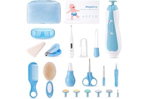 Megainvo Set Cuidado Bebe Recien Nacido, 24 in 1 Kit Higiene para Bebes, Lima Uñas Bebé Eléctrica, Cepillos y Peines para bebés,Tijeras Uñas de Bebé, Set Higiene Recien Nacido Portátil de Bebé