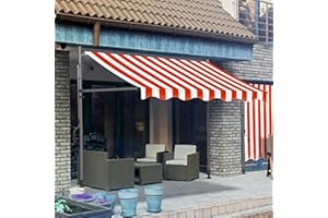 DYUNCZ Markise Balkon Ohne Bohren, Klemmmarkise mit Handkurbel Balkon, Markisen 200/250/300/350/400cm Breit, UV-beständig & Höhenverstellbar, Sonnenschutz Wasserdicht (Color : Rot+Weiß, Size : 300cm)