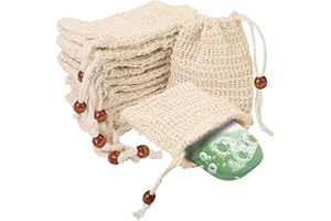 ‎BETTERJONNY 10pcs Seifensäckchen, BetterJonny Naturfaser Seifentaschen Bio Seifentasche mit Beutelhalter Sisal Seife Tasche zum Schäumen oder Trocknen Seifen