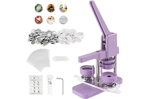 Dyna-Living Buttonmaschine, Abzeichen Button Maker 44mm/1.73in, DIY Badge Press Machine mit 100 Zubehörteilen & Kreisschneider, Drehbare Violett Rohlinge Buttonrohlinge machen Badge Maker Maschine