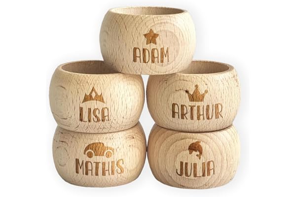 Amikado - Rond de Serviette personnalisé en Bois avec prénom, nom, Texte ou Motif - Ronds de Serviettes de Table - décoration Mariage - Cadeau fête Anniversaire Noël baptême Famille Banquet