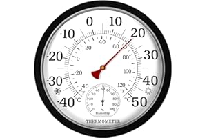 CHIVENIDO Thermometer Innen Außen - 25.4cm Raumthermometer Innen Außenthermometer Hygrometer, Thermometer mit Luftfeuchtigkeitsmesser Wandthermometer für Häuser, Gewächshäuser, Gärten