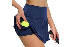 Eisnnu Damen Tennisröcke Lässig Faltbar Elastische Taille Tennisrock mit Taschen Sport Golfrock mit Shorts Darunter