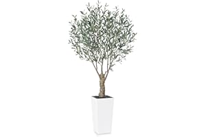 Fopamtri Olivo Artificiale 210 cm Piante Finte da Interno con Frutti Realistici, Albero di Ulivo Pianta Artificiale in Bianco Vaso Protezione UV per Esterni Soggiorno Ufficio Giardino (1 Pezzi)
