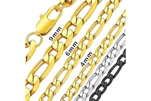 Bandmax Collar Cuello de Cadenas Italianas Figaro Eslabones Acero Inoxidable 4/6/9mm Grosor, 36cm-76cm Largo (con Caja de Regalo)