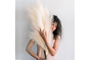 LONGCHANGWEN Faux Pampas Grass Large,43"/110cm 3 Stems Artificial Beige Pampas Grass Decor,Tall Fluffy Pampas Grass, Artificial Flowers Large Floor Vase Boho Decor for Home Wedding Arrangement Beige