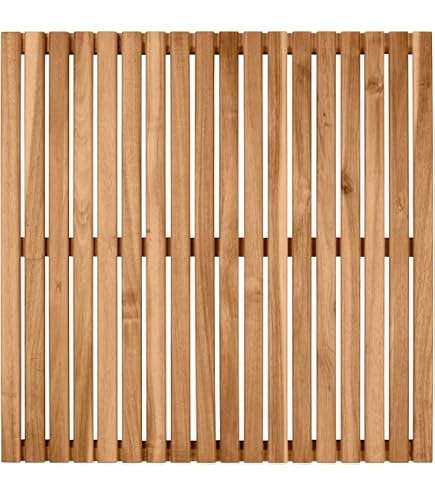 Caillebotis Douche Bois Teck Asinox 71x71cm - Antidérapant, Imputrescible | Pour Receveur 90cm