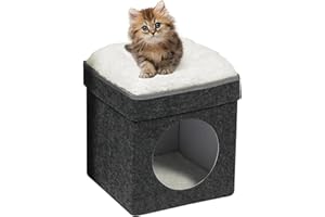 Bonlife Winter Small Cat House Indoor,Foldable Felt Pets Bed Cave Kennel,Cat Condo with Lids,Cat Hideaway Warm Comfortable,Dark Grey,32X32X39CM